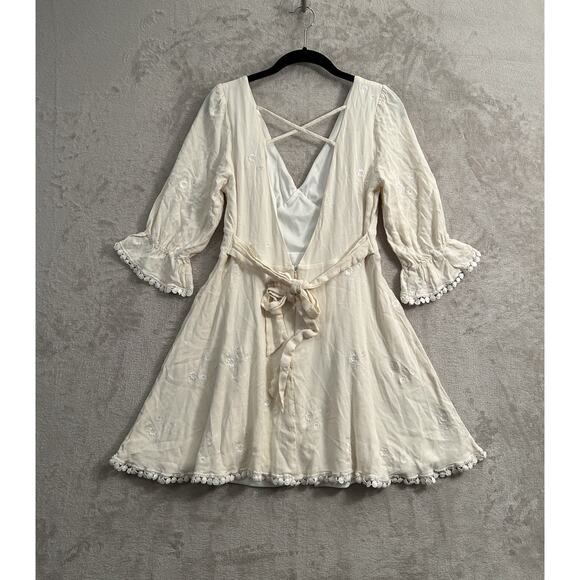 Lulus Off-White In the Meadow Embroidered Backless Mini Dress Size M Fairy Boho - Picture 2 of 8